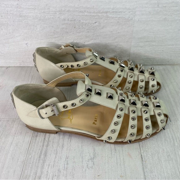Christian Louboutin LoubiClou Studded Caged Leather Gladiator Sandals Sz 37.5 - Picture 4 of 10